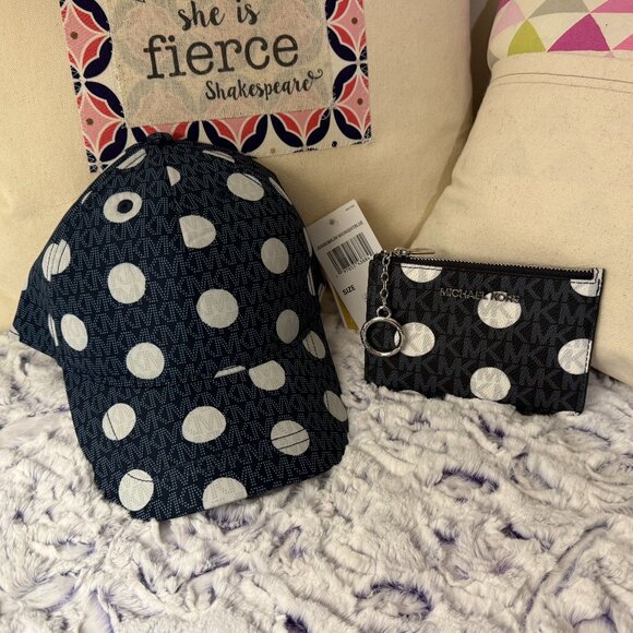 MICHAEL KORS Hat & Card Holder Bundle - Midnight Blue - Picture 1 of 7